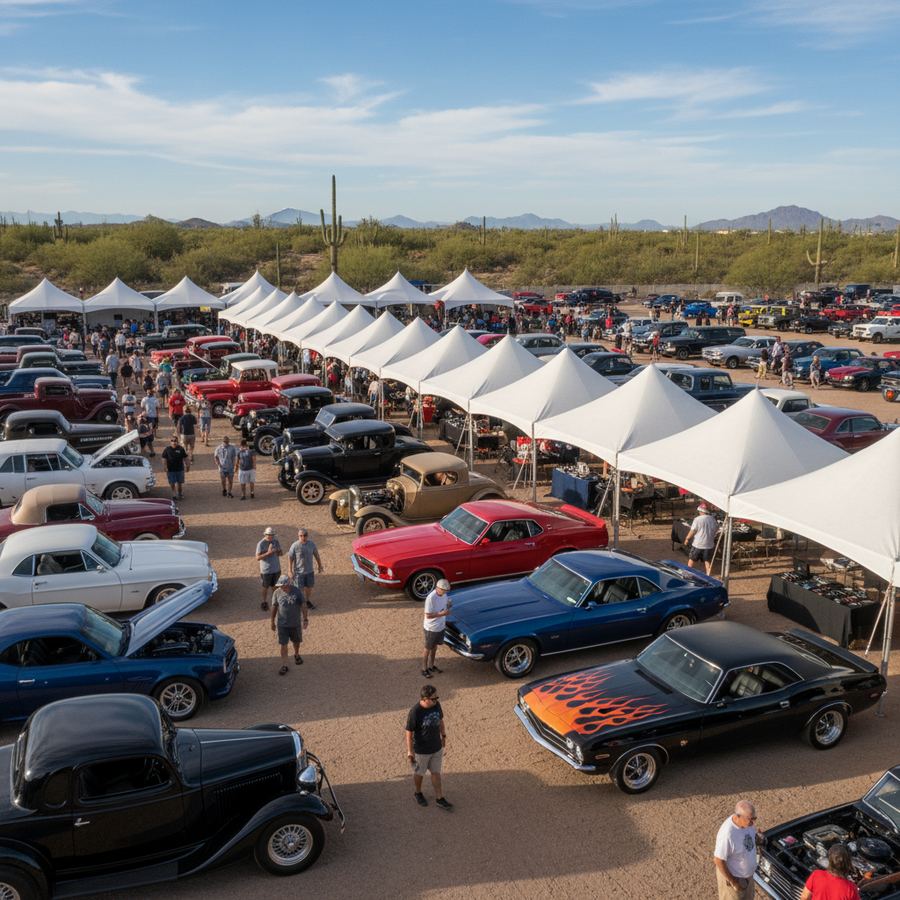 Arizona Auto Scene team members talking with car owners at a local car show