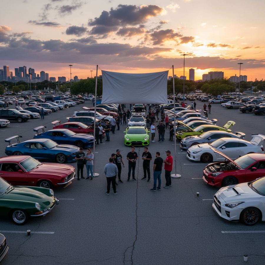 Members of an Arizona car club lined up with their vehicles at a weekend meet in Scottsdale