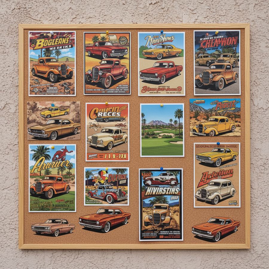 Rows of classic cars on display at a large outdoor Arizona car show