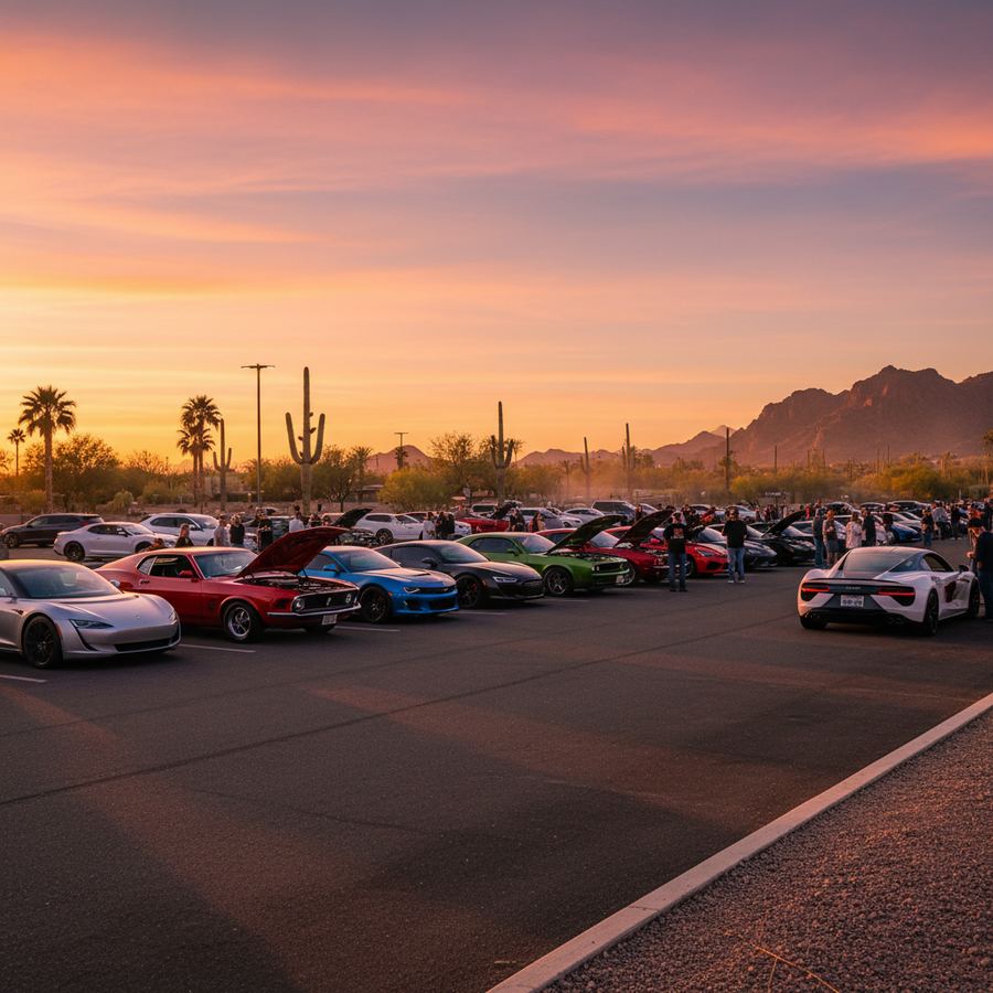 Lowriders and muscle cars at a popular Arizona cruise night
