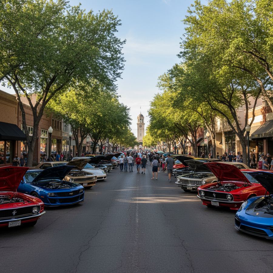 Modified sports cars and classic vehicles at a Chandler, Arizona car meet near Ocotillo with desert landscaping