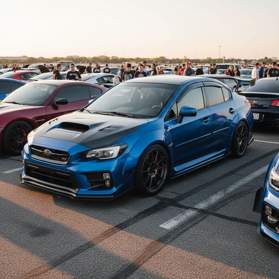 Modified Subaru WRX parked in a desert lot