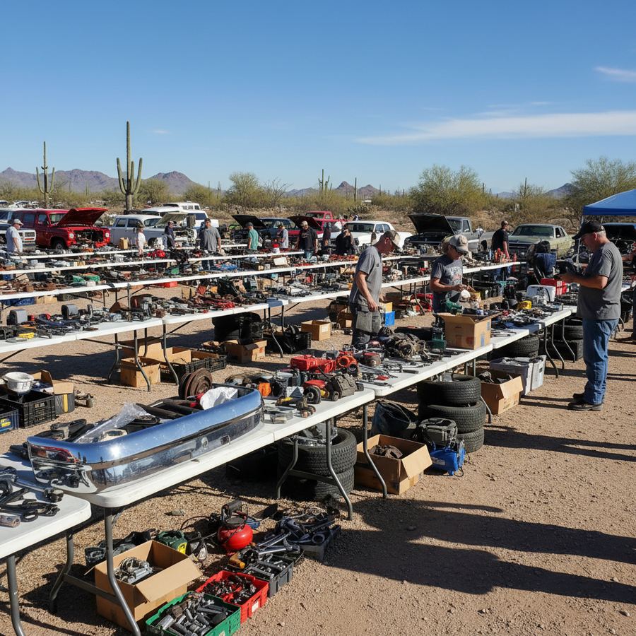 Shelves of car parts and accessories in a local Arizona shop